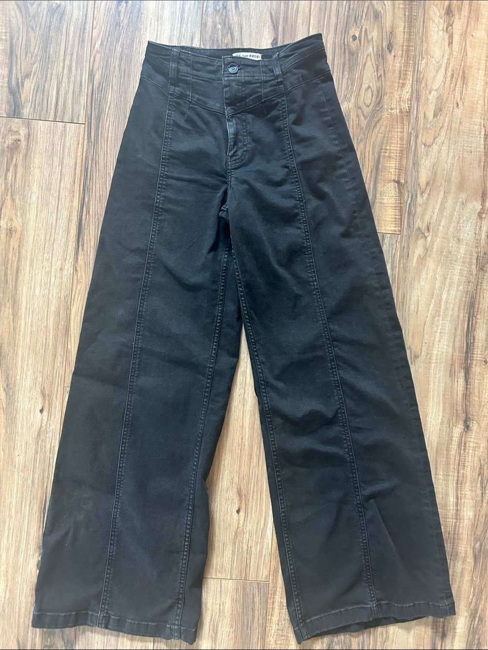 We The Free Black “Libra” Wide-Leg Chinos with Front Seam